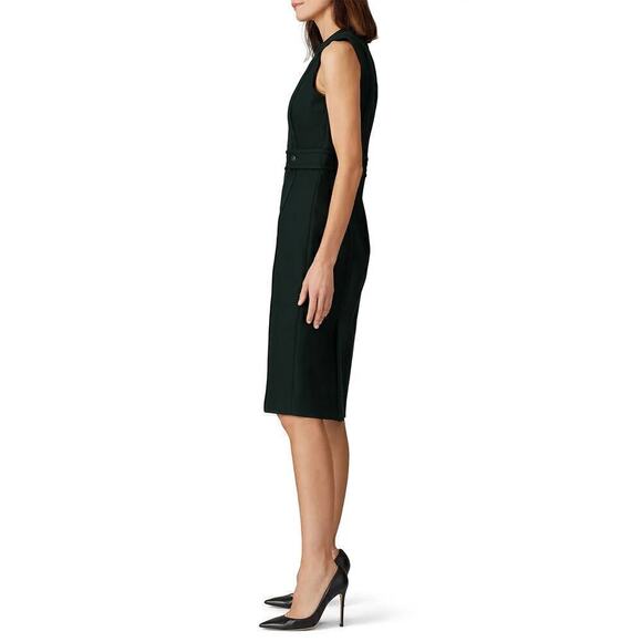 Tory Burch Twill Dress 100% Cotton Sleeveless Crew Neck Sheath Midi Green Size 4 - Picture 3 of 16